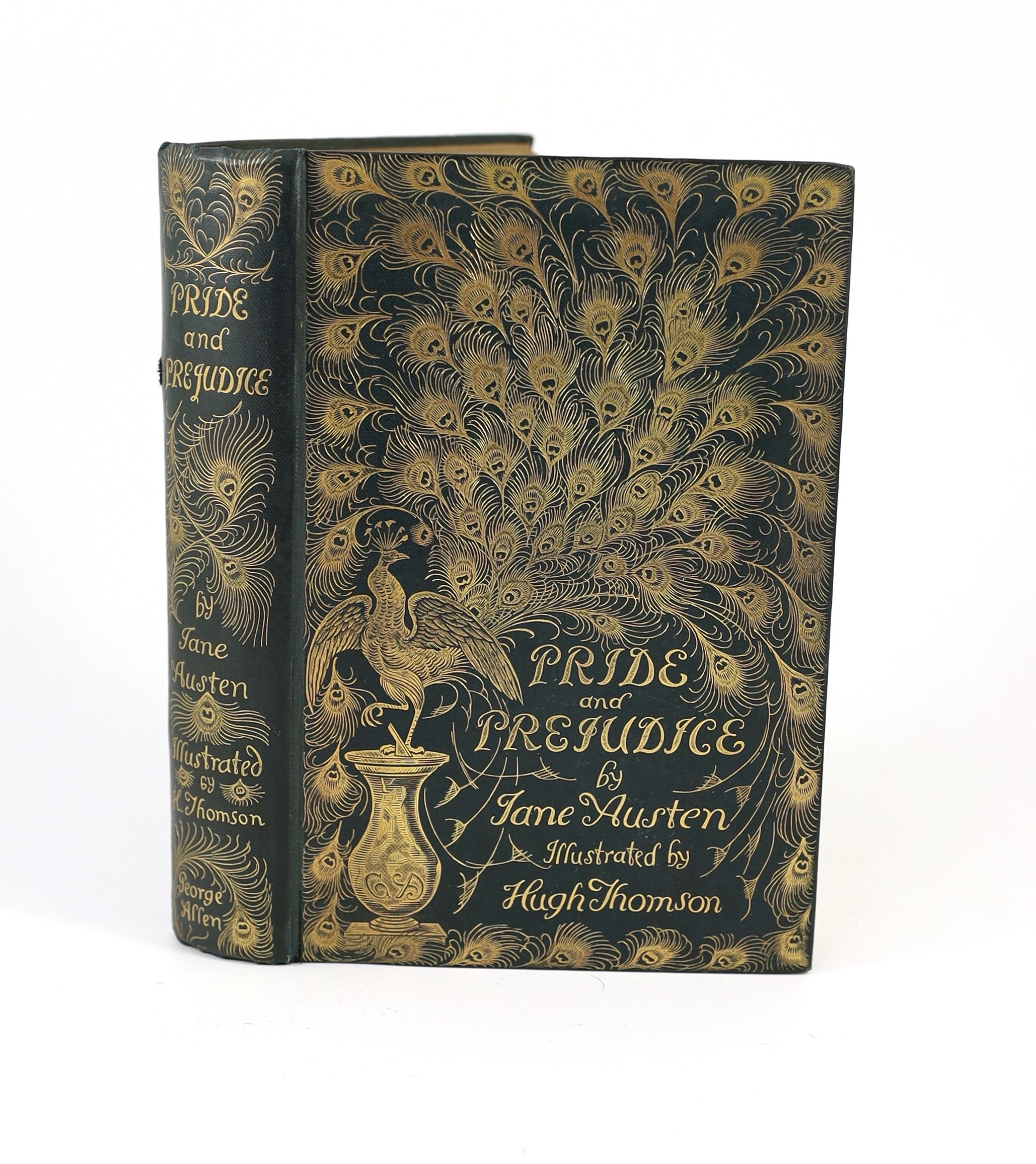 Austen, Jane - Pride and Prejudice... with a preface by George Sainsbury and illustrations by Hugh Thomson; dark blue / green publisher's cloth, upper cover and spine gilt overall in the 'Peacock' design, ge. and dark bl